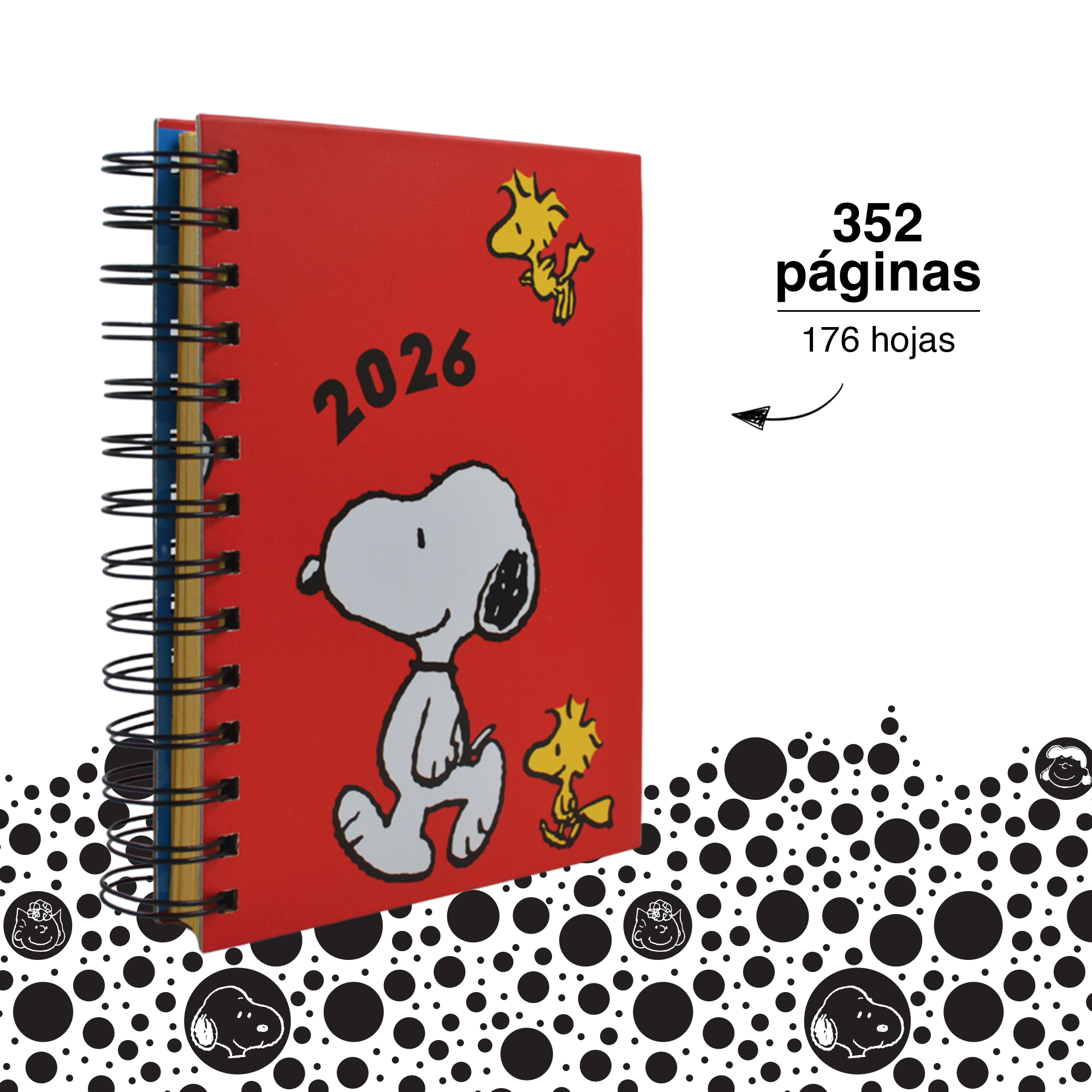 AGENDA 2026 SNOOPY® AMARILLA O ROJA - CON ESPIRAL DOBLE METÁLICO