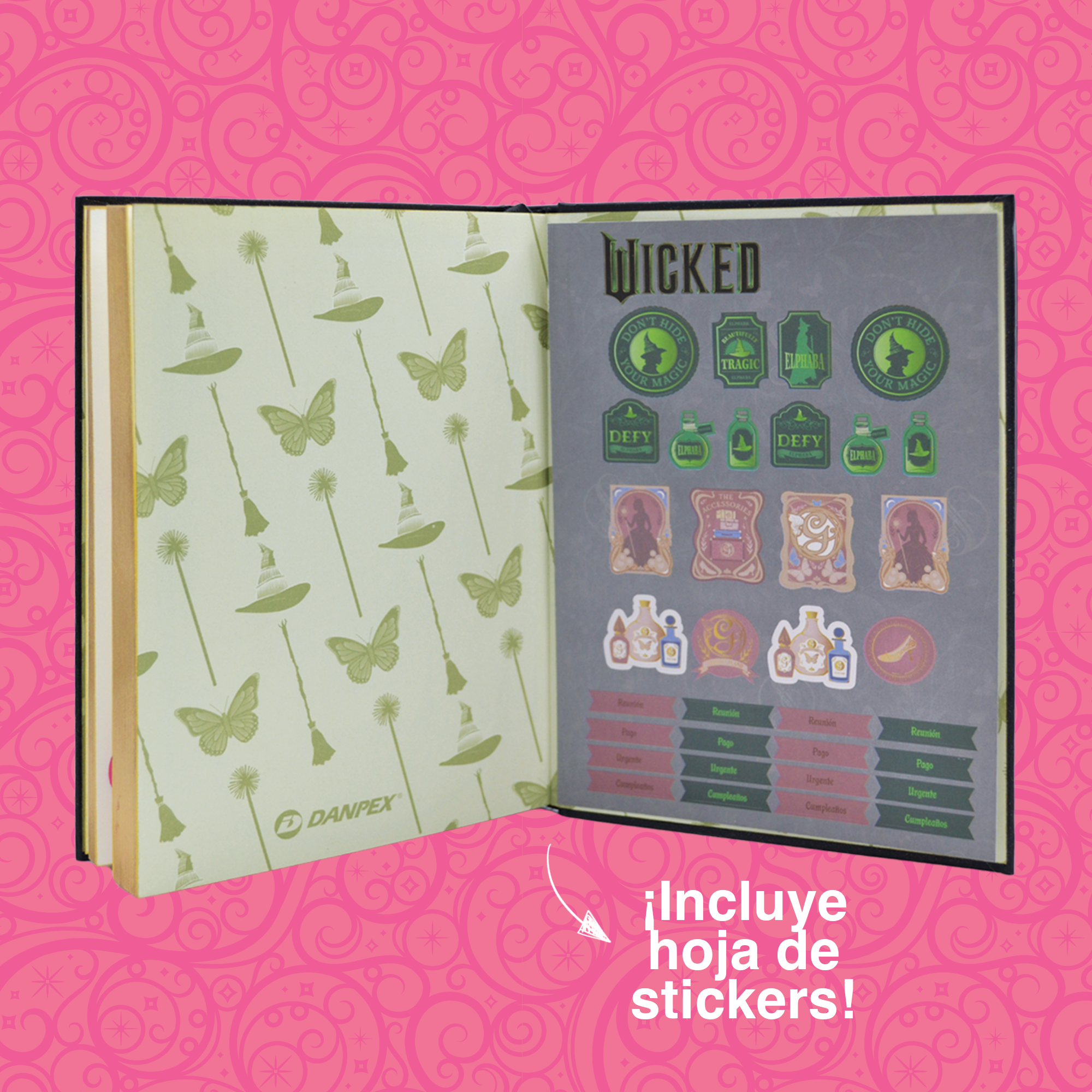 AGENDA 2026 WICKED ROSA O NEGRA - INCLUYE STICKERS