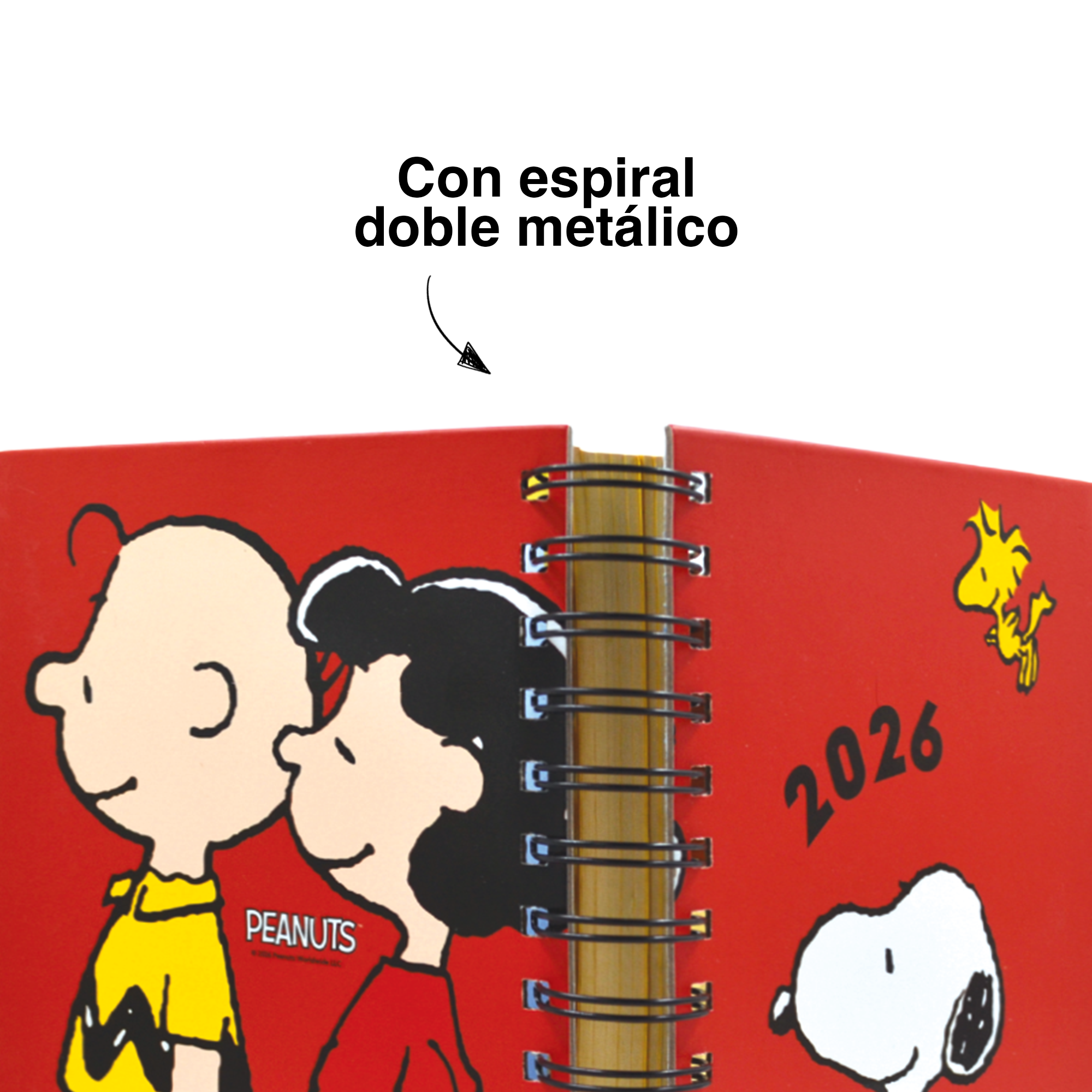 AGENDA 2026 SNOOPY® AMARILLA O ROJA - CON ESPIRAL DOBLE METÁLICO