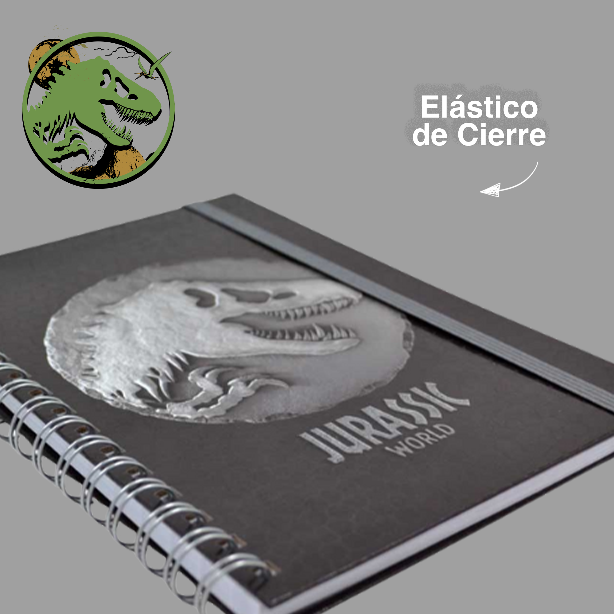 LIBRETA DE NOTAS JURASSIC WORLD GRIS