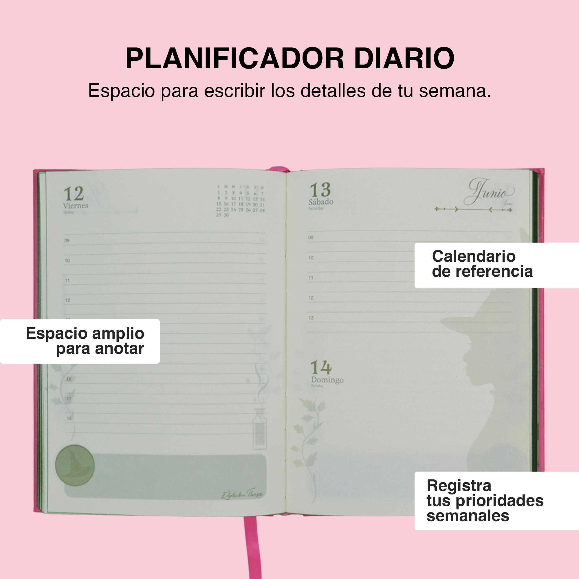 AGENDA 2026 WICKED ROSA O NEGRA - INCLUYE STICKERS