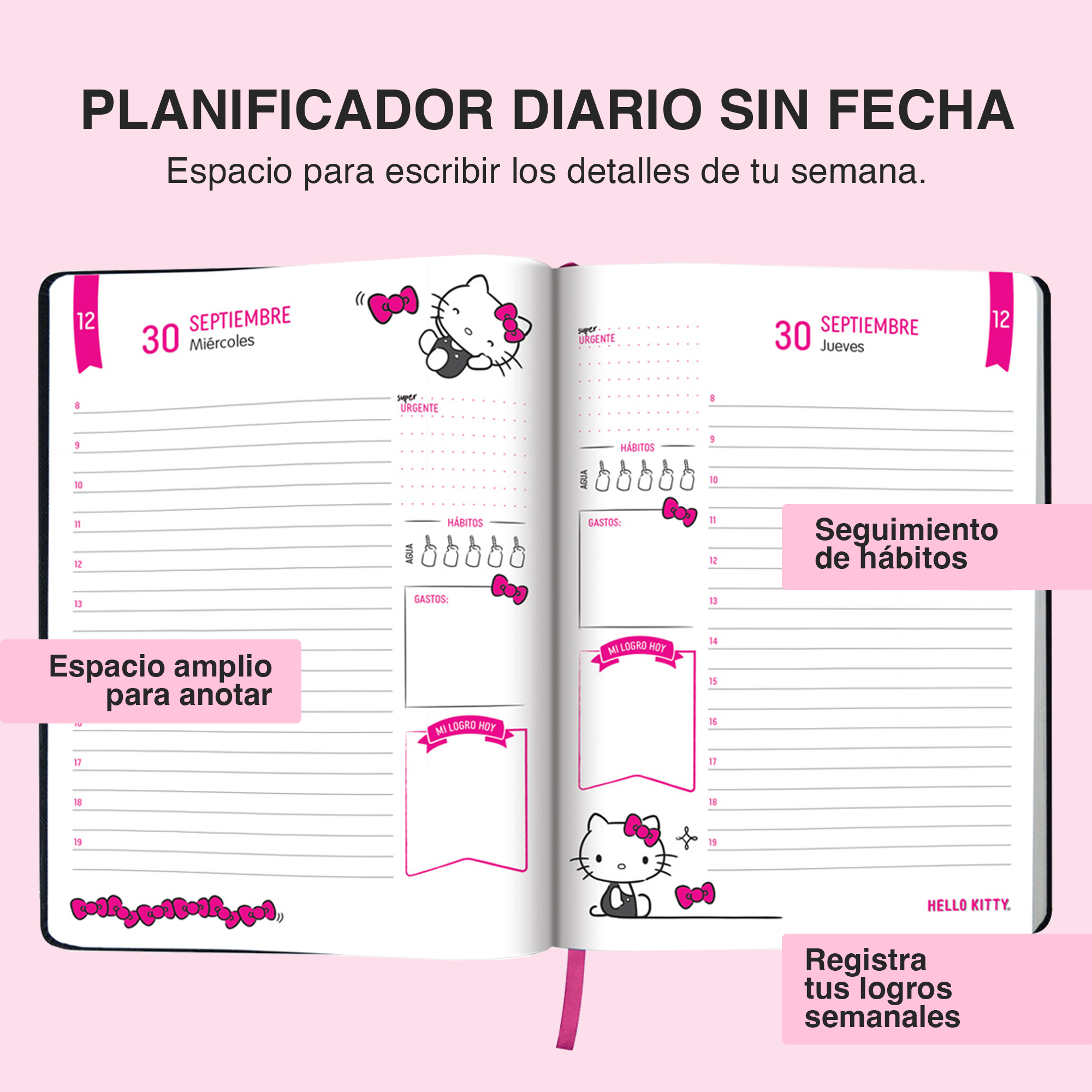AGENDA HELLO KITTY 2026 NEGRA Y ROSA