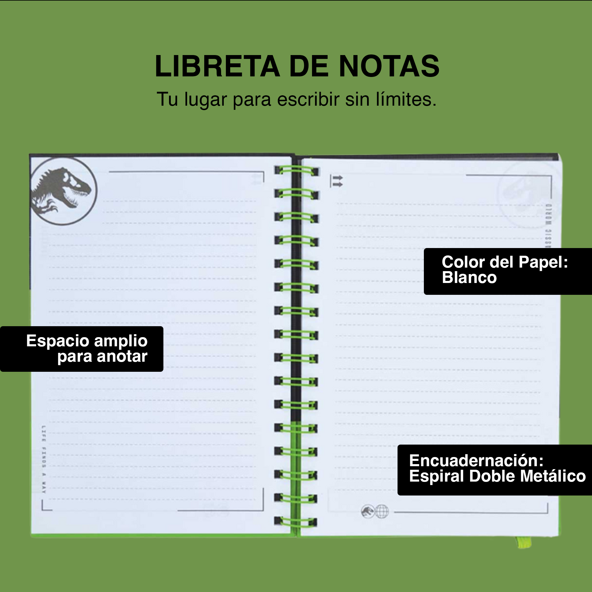 LIBRETA DE NOTAS JURASSIC WORLD VERDE