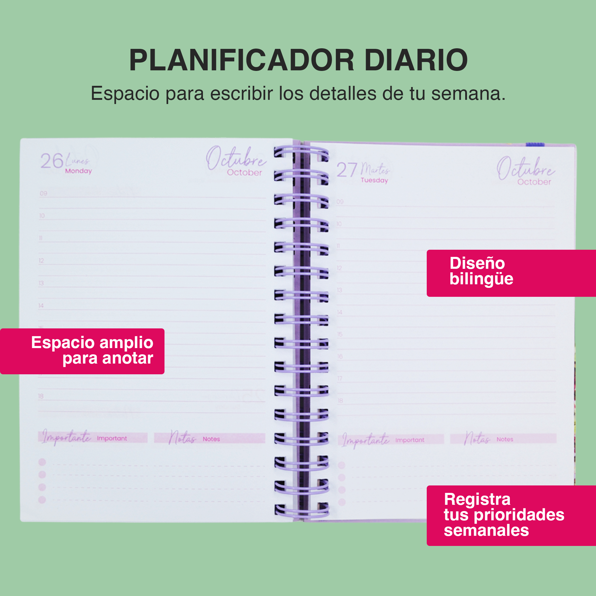 AGENDA DIARIA DE ESCRITORIO MUJER ROSITA O TURQUESA