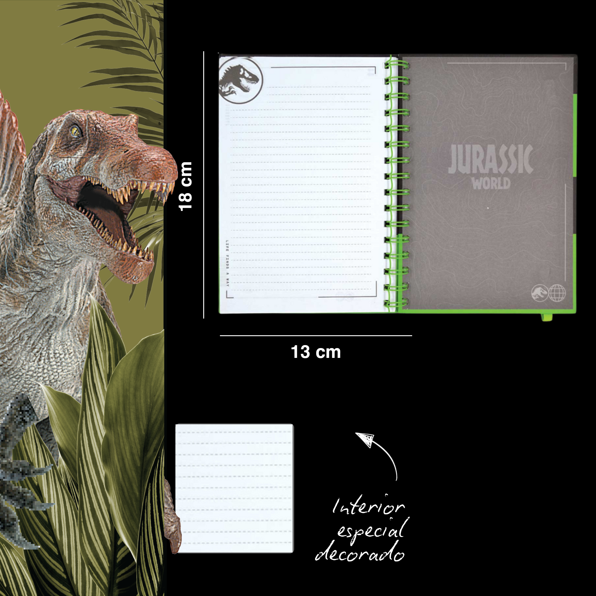 LIBRETA DE NOTAS JURASSIC WORLD VERDE