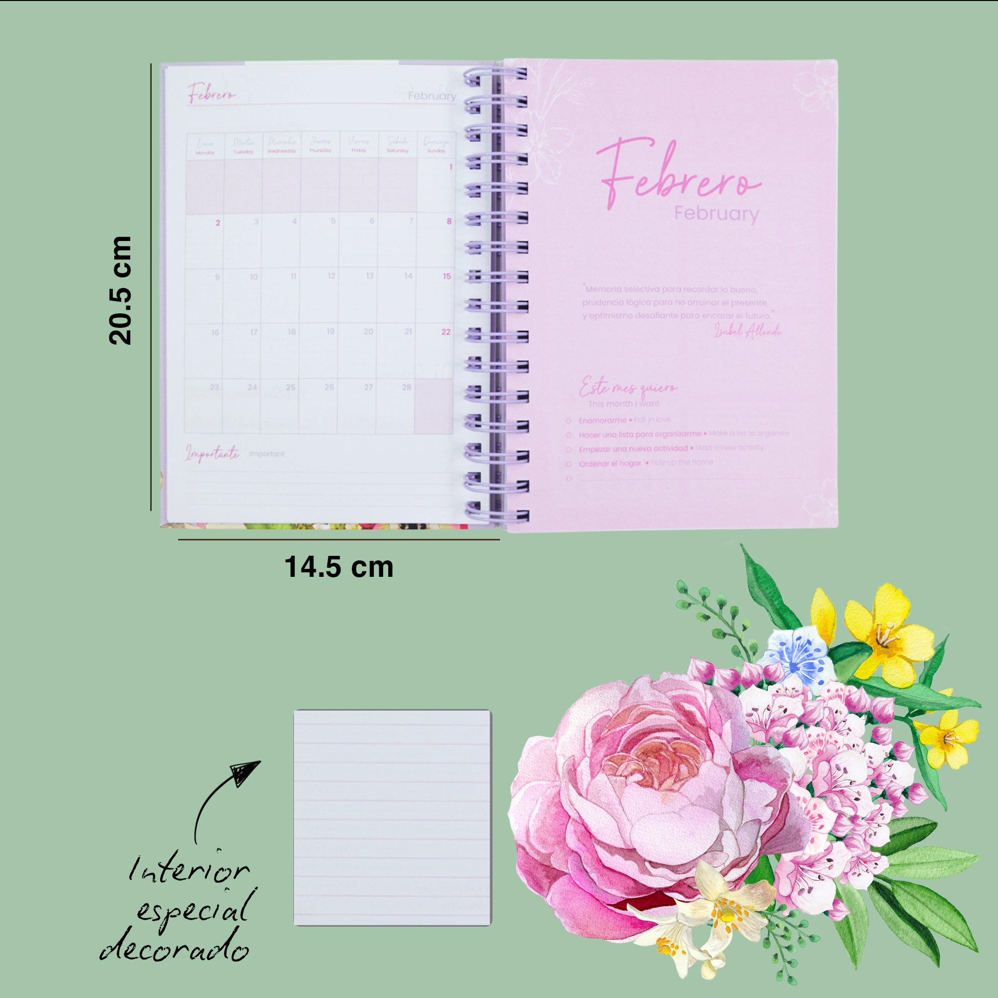 AGENDA DIARIA DE ESCRITORIO MUJER ROSITA O TURQUESA