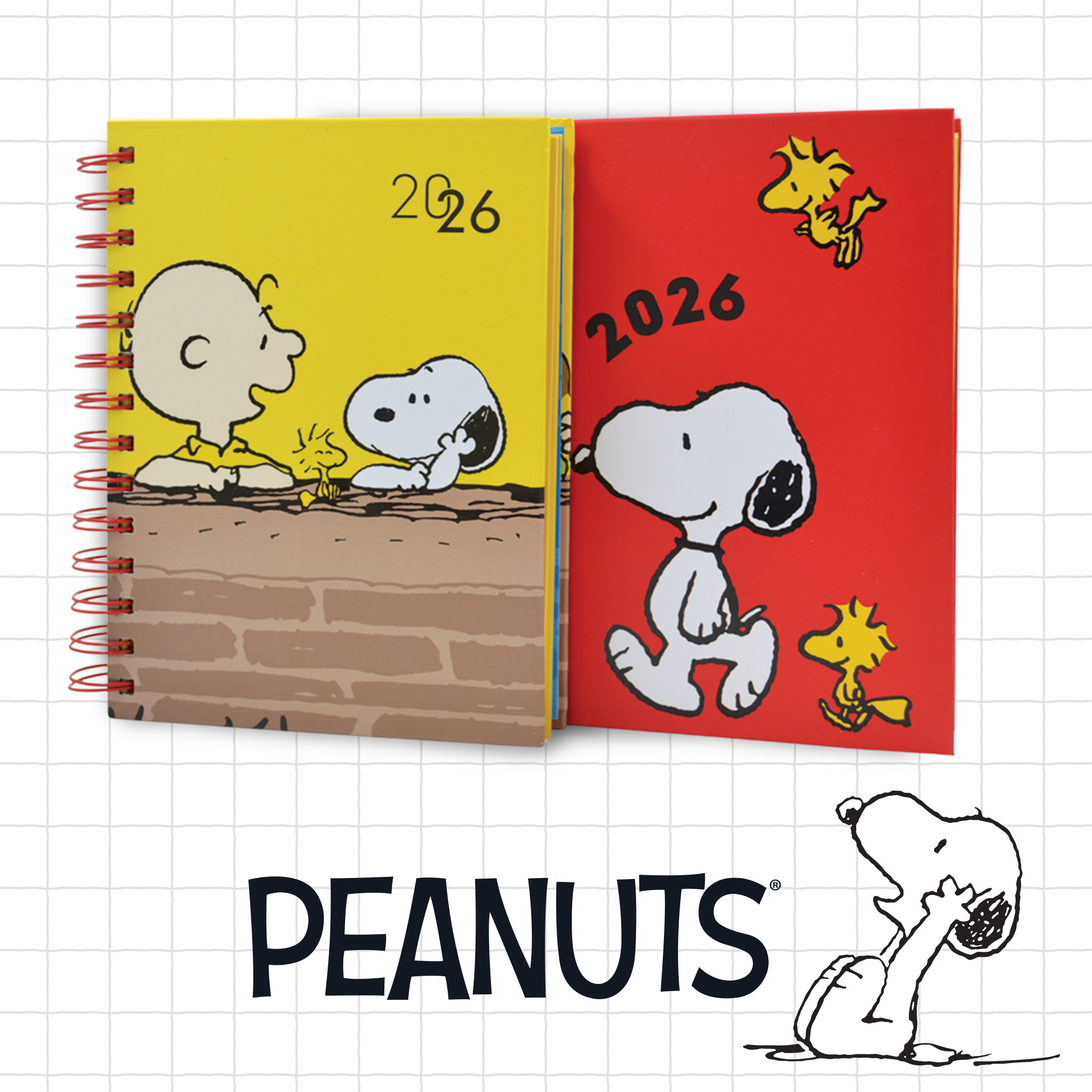 AGENDA 2026 SNOOPY® AMARILLA O ROJA - CON ESPIRAL DOBLE METÁLICO