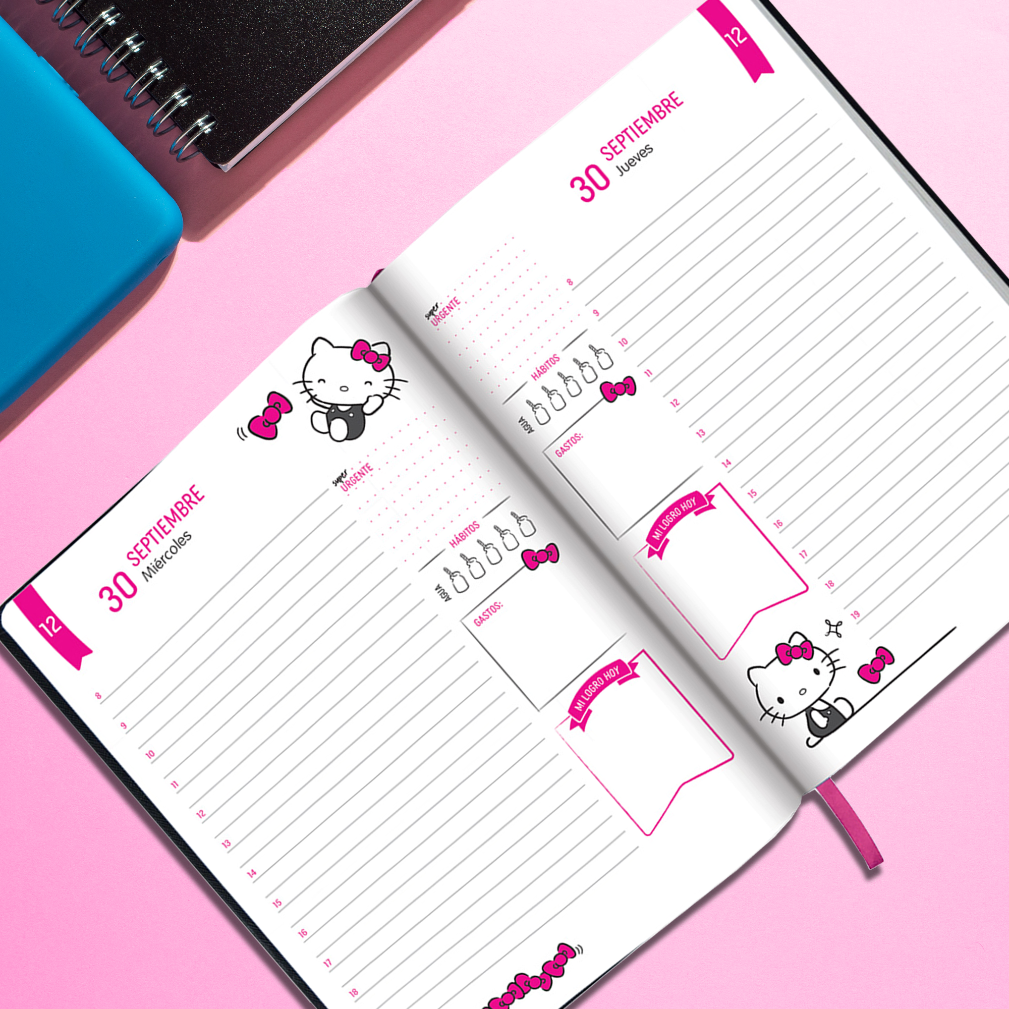 AGENDA HELLO KITTY 2026 NEGRA Y ROSA